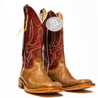 Anderson Bean Rum Glazed Smooth Ostrich with 13" Red Explosion Top - Crazy House Western Wear