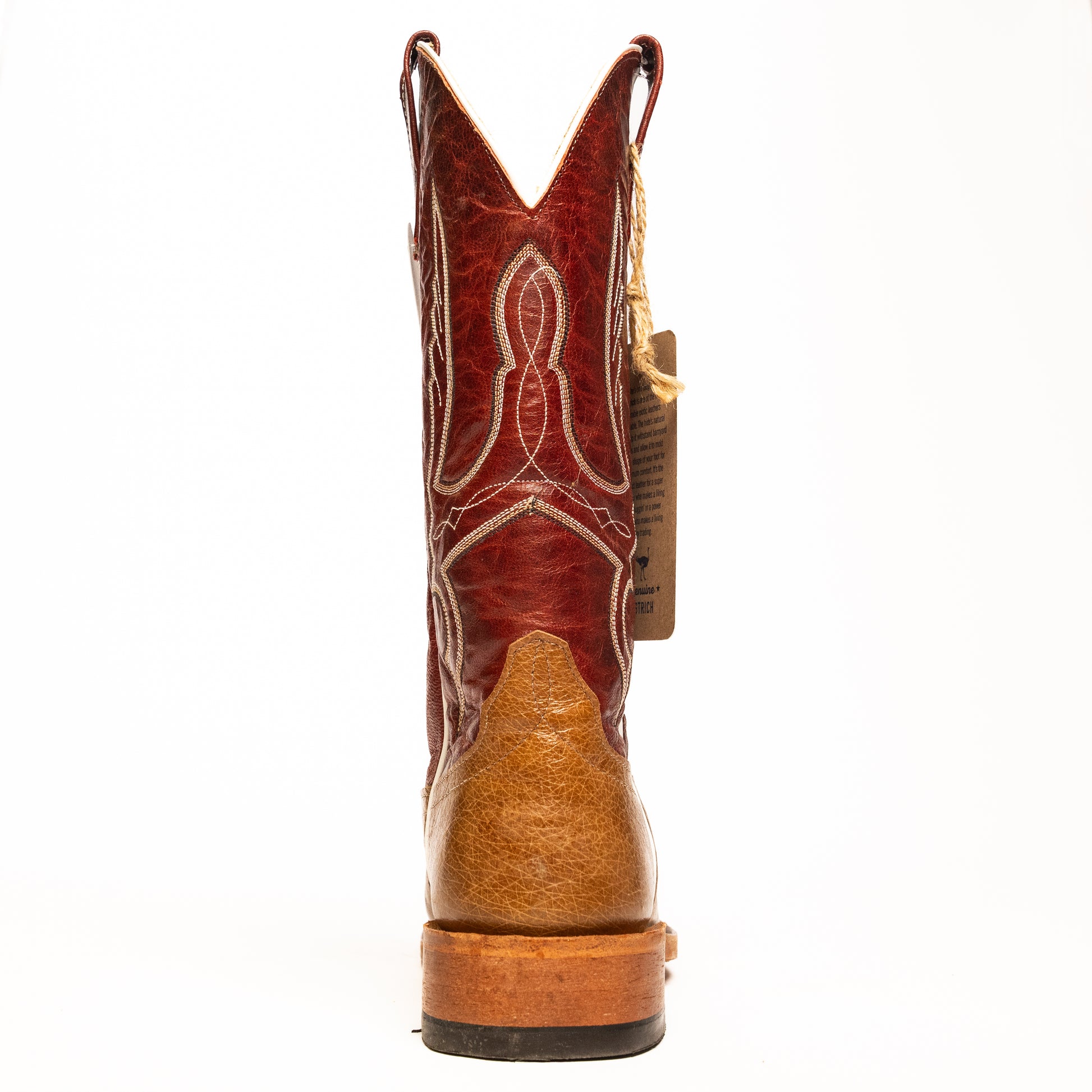 Anderson Bean Rum Glazed Smooth Ostrich with 13" Red Explosion Top - Crazy House Western Wear