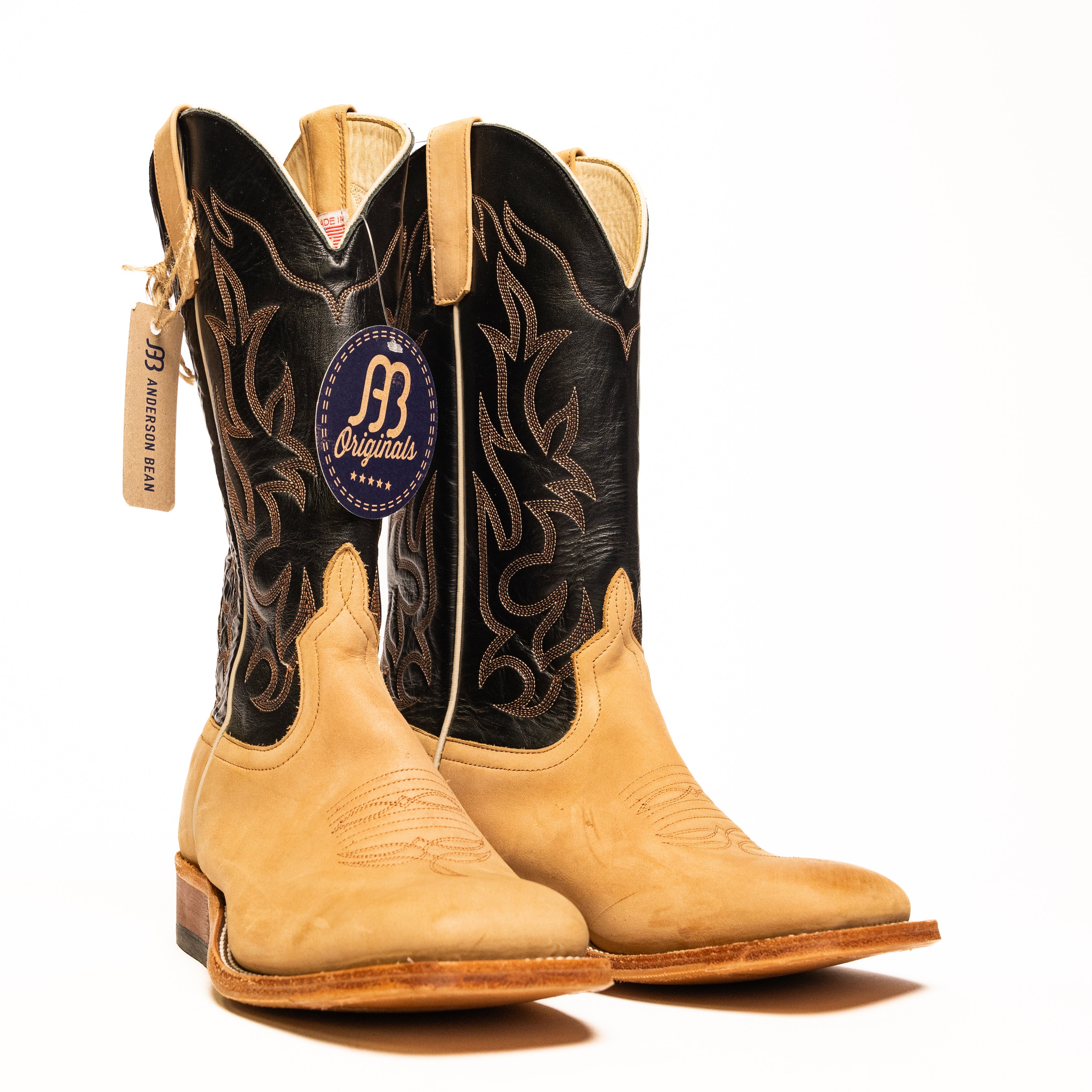 Anderson Bean Tan Crazy Horse with 13" Black Glove Top - Crazy House Western Wear