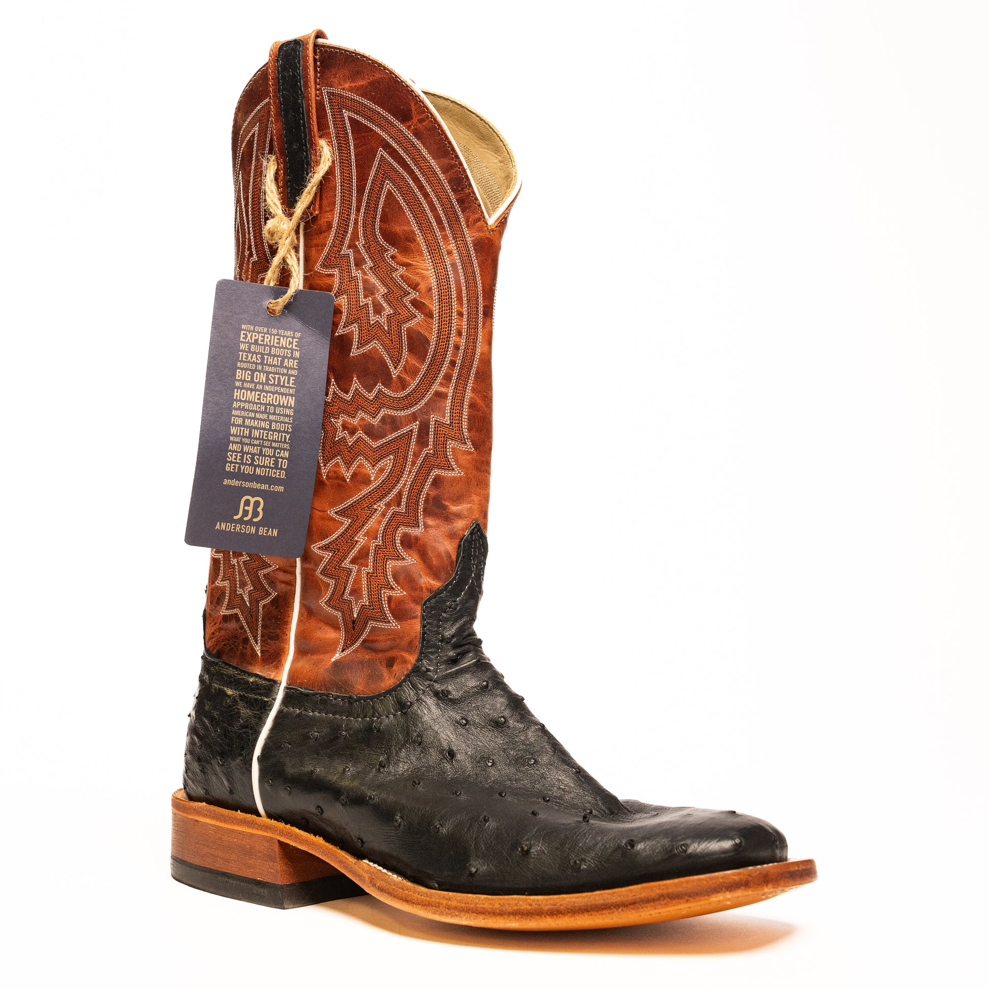 Anderson Bean Black Full Quill Ostrich with Rust Lava Top S1098 - Crazy House Western Wear