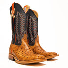Anderson Bean Brandy Bruciato Full Quill Ostrich with 13" Burnished Navy Calf Top S3016 - Crazy House Western Wear