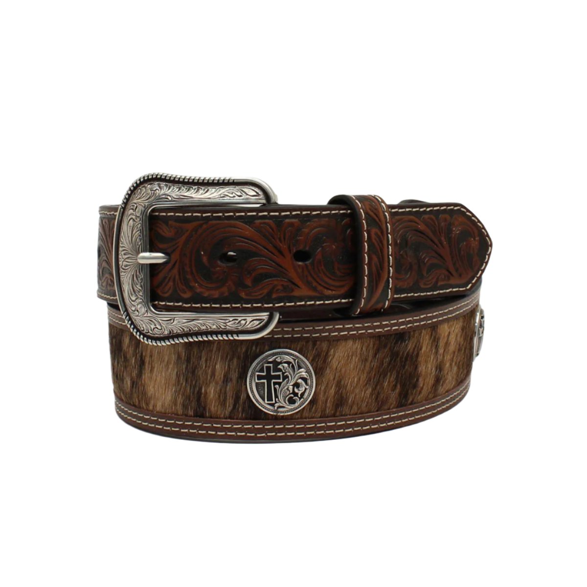 3D Western Calf Hair Cross Concho Belt - Crazy House Western Wear