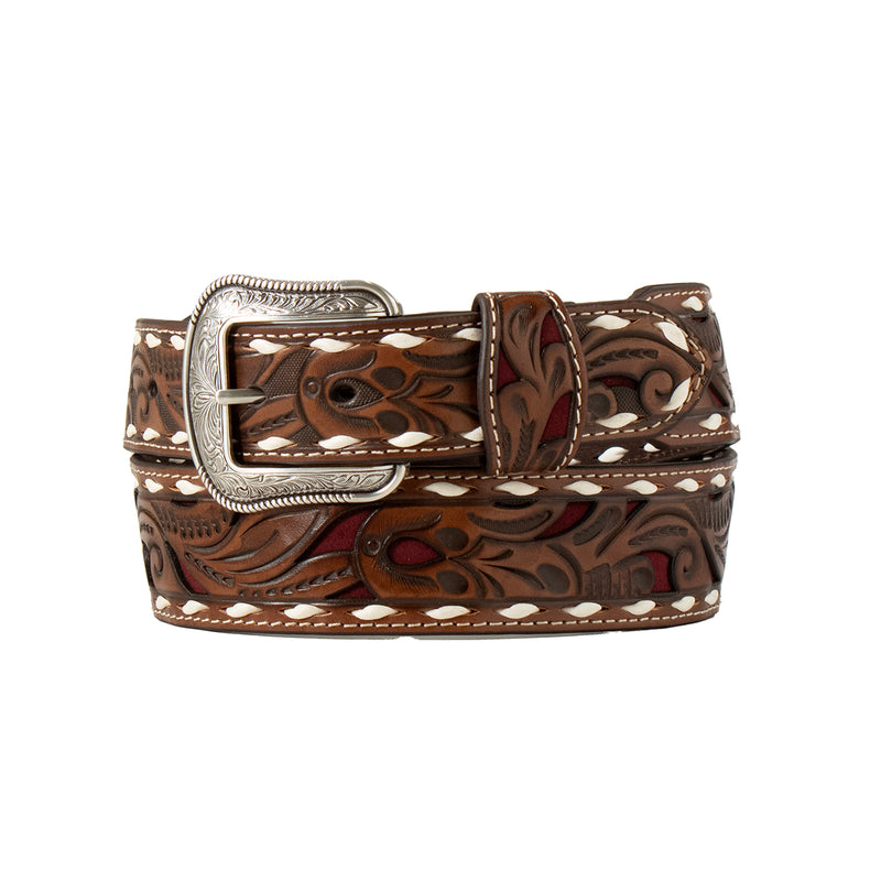 Men's 3D Burgundy and Brown 100% Leather Belt D100018409