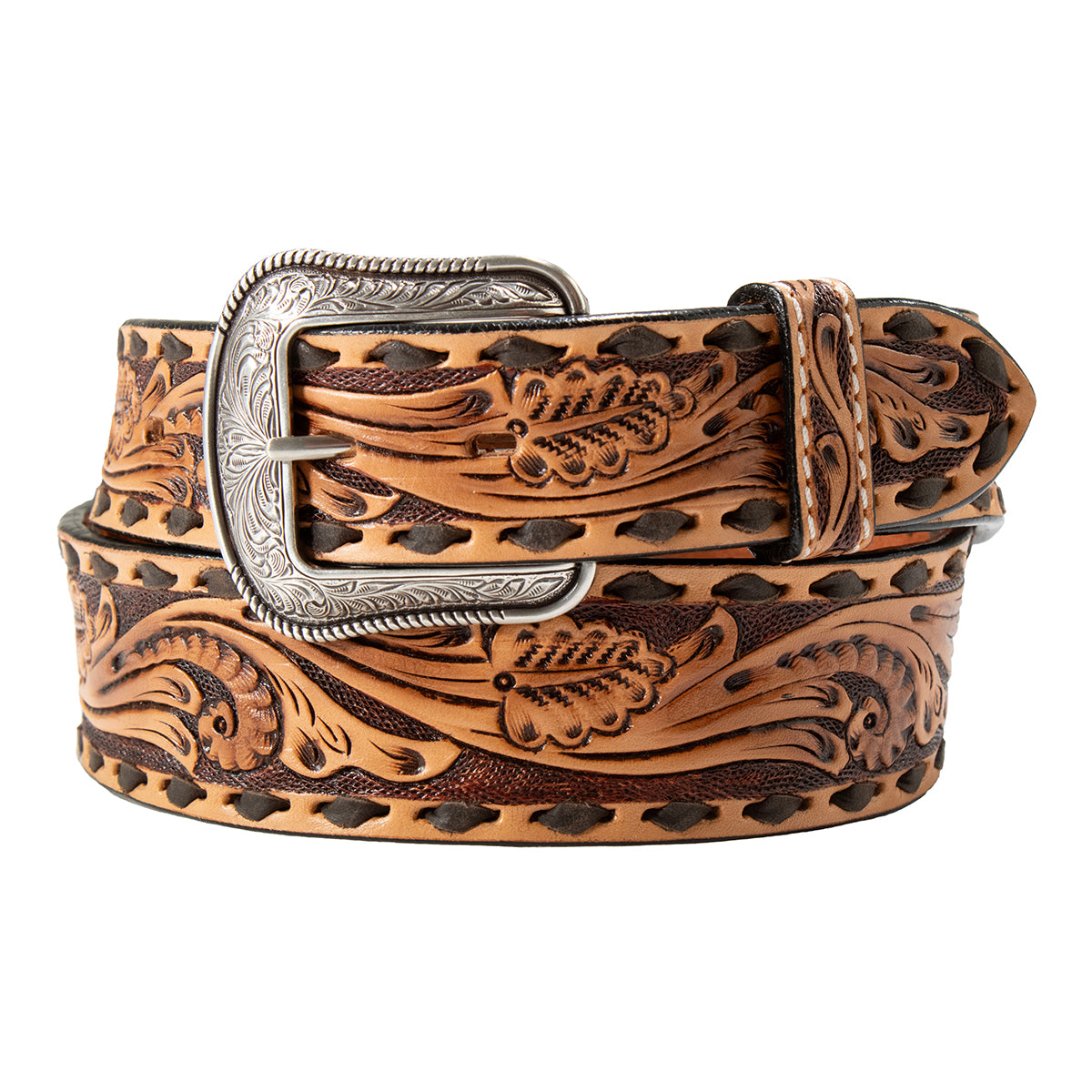 Men's 3D Brown Hand Tooled Belt D100019602