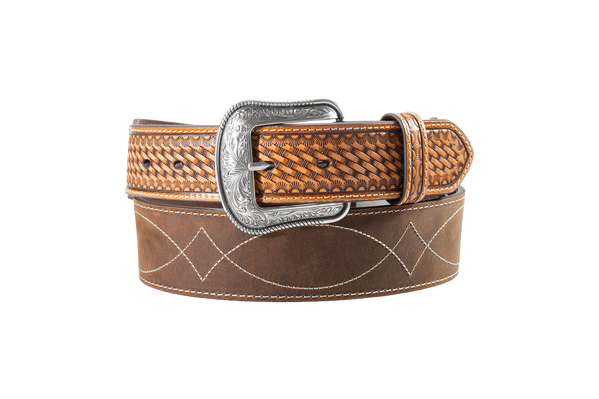 3D Men's Basket Weave and Boot Stitched Belt 
