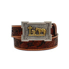 Boy's 3D Brown Genuine Leather Floral Tooled Belt D120001808