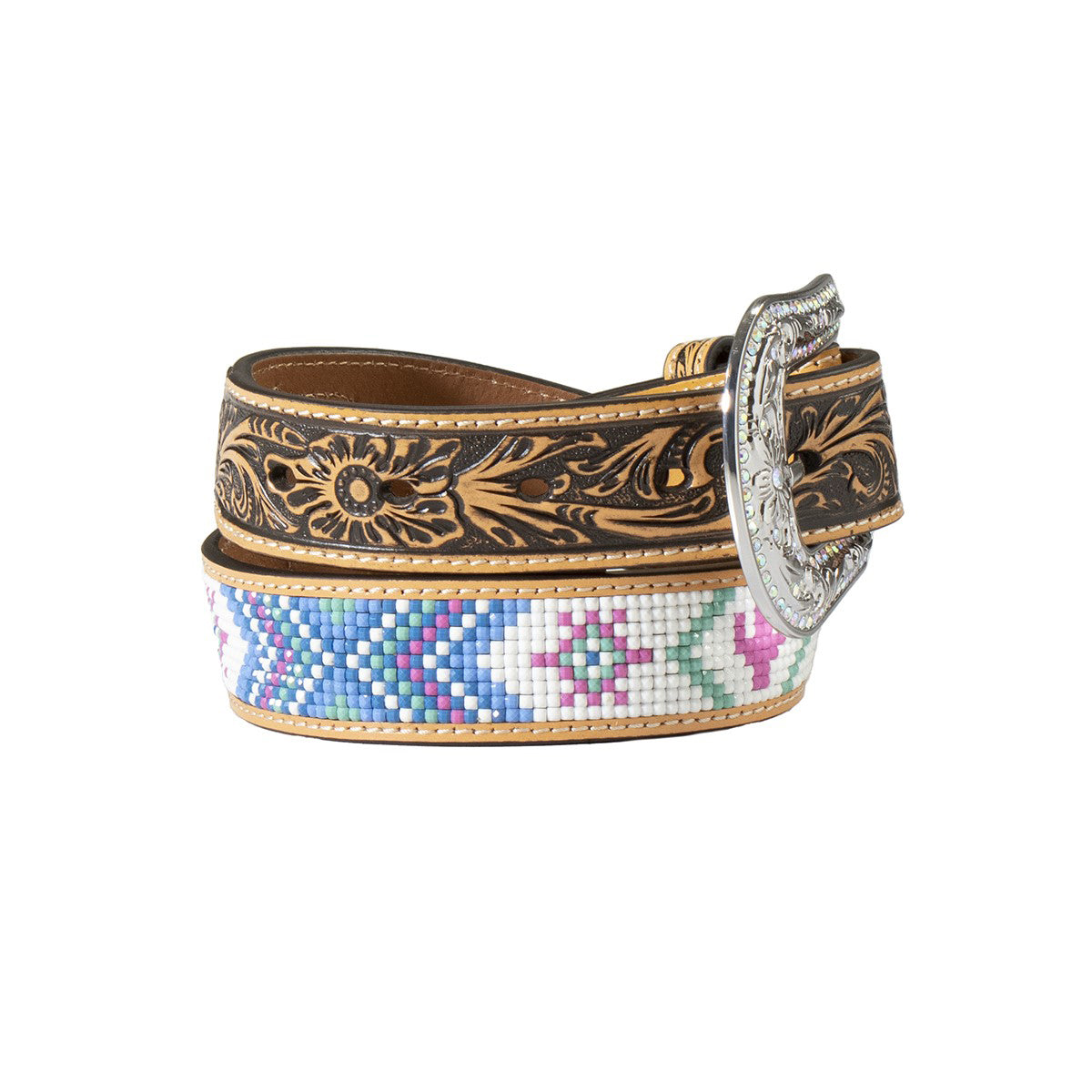 Girl's Angel Ranch Multicolor Beaded and Tooled Lather Belt D130003197
