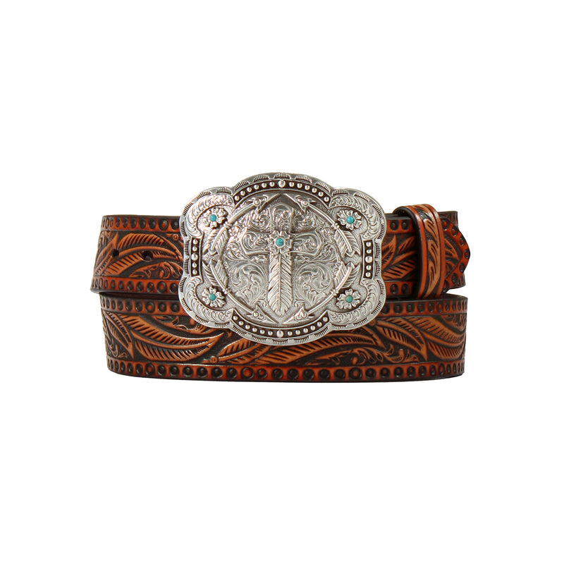 Women's Angel Ranch Embossed Feather Design Belt 
