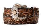 Angel Ranch Women's Scroll Tooled Brown Leather Belt 
