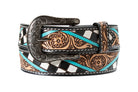 Angel Ranch Women's Checkerboard Hand Painted Tooled Leather Belt