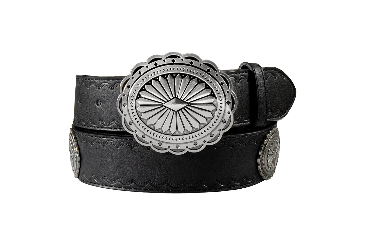 Angel Ranch Women's Black Engraved Leather Belt 
