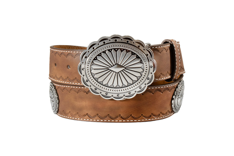 Angel Ranch Women's Brown Engraved Leather Belt 