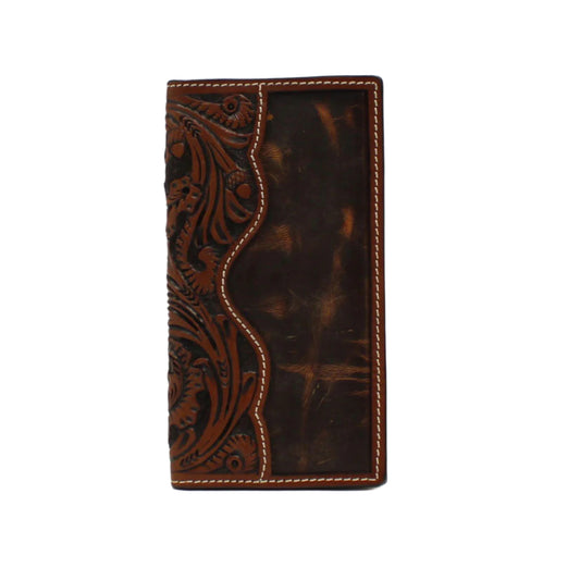 Men's 3D Brown Genuine Leather Hand Tooled Wallet D250001602 - Crazy House Western Wear