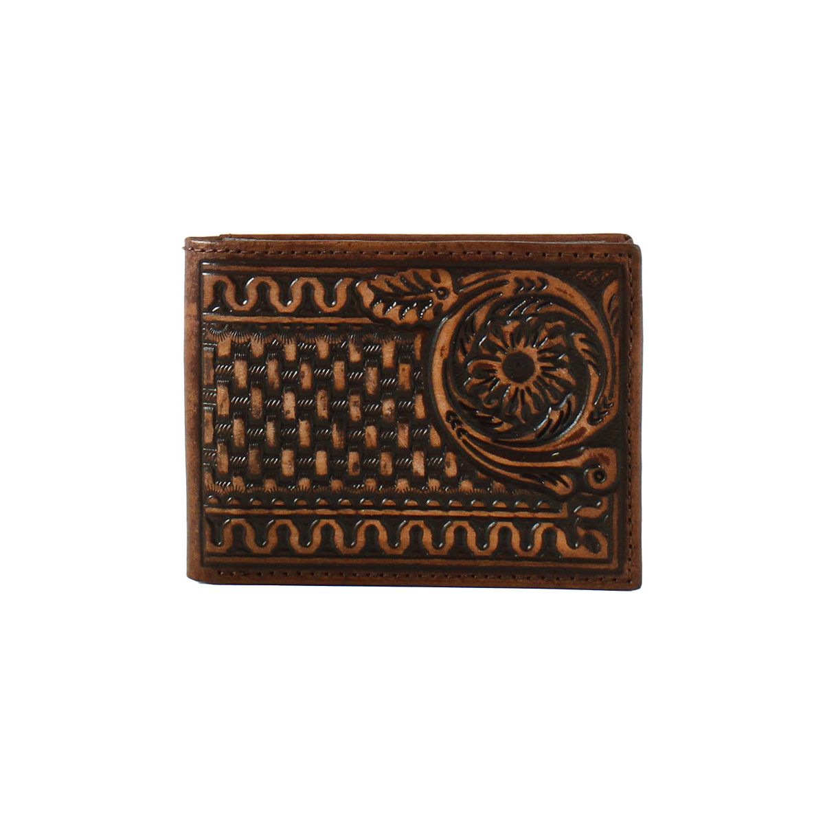 Men's 3d Bifold Brown Wallet Floral Stamped Design D250004502 - Crazy House Western Wear
