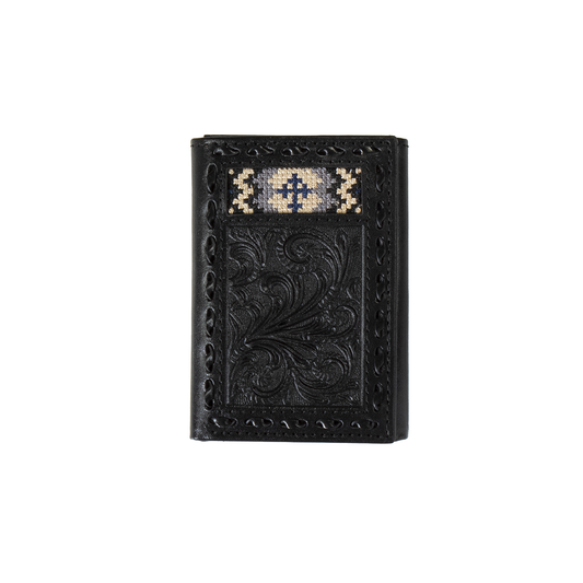 Men's 3D Black Trifold Black Genuine Leather Wallet D250007401 - Crazy House Western Wear