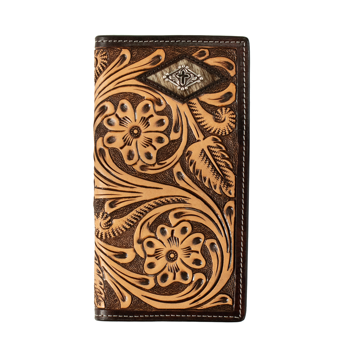 Men's 3D Brown Rodeo Style Tooled Wallet D250015702
