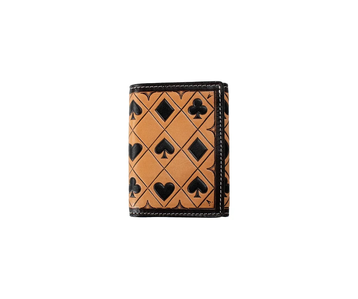 3D Men's Trifold Card Suit Brown Leather Wallet 