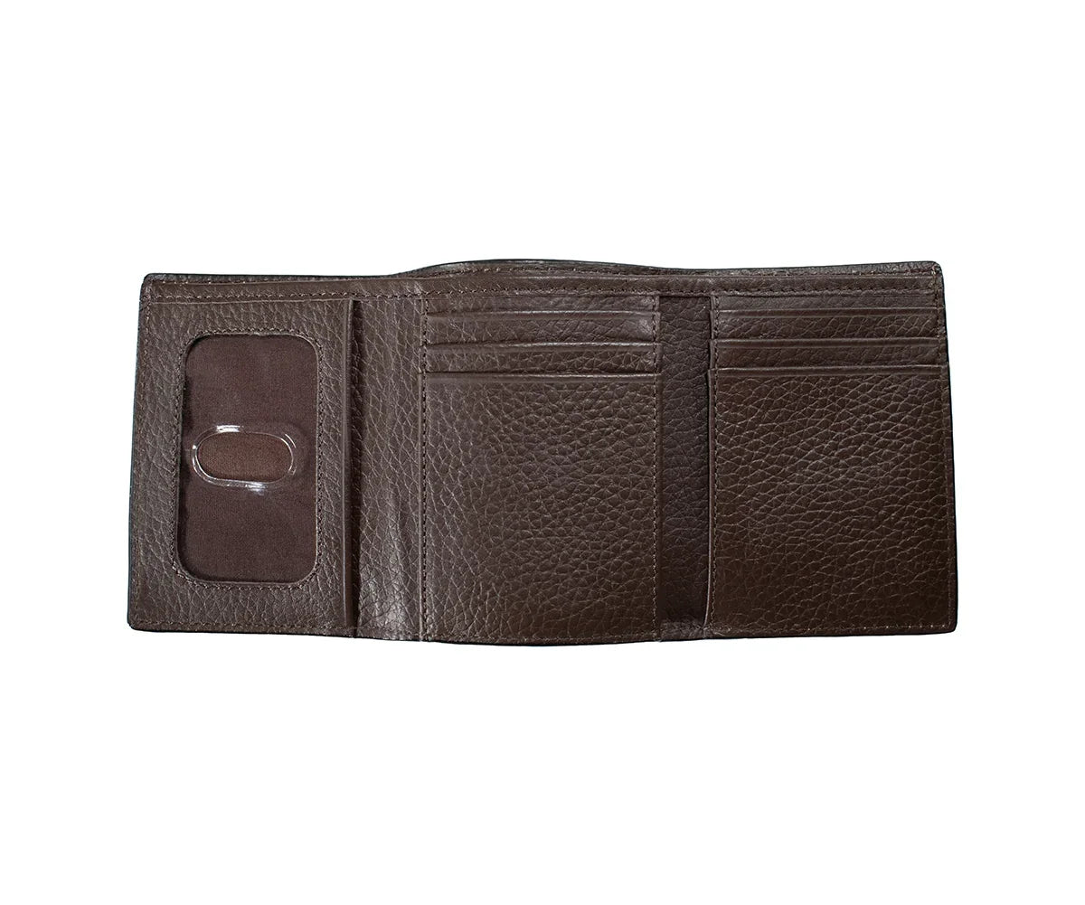 3D Men's Trifold Card Suit Brown Leather Wallet 