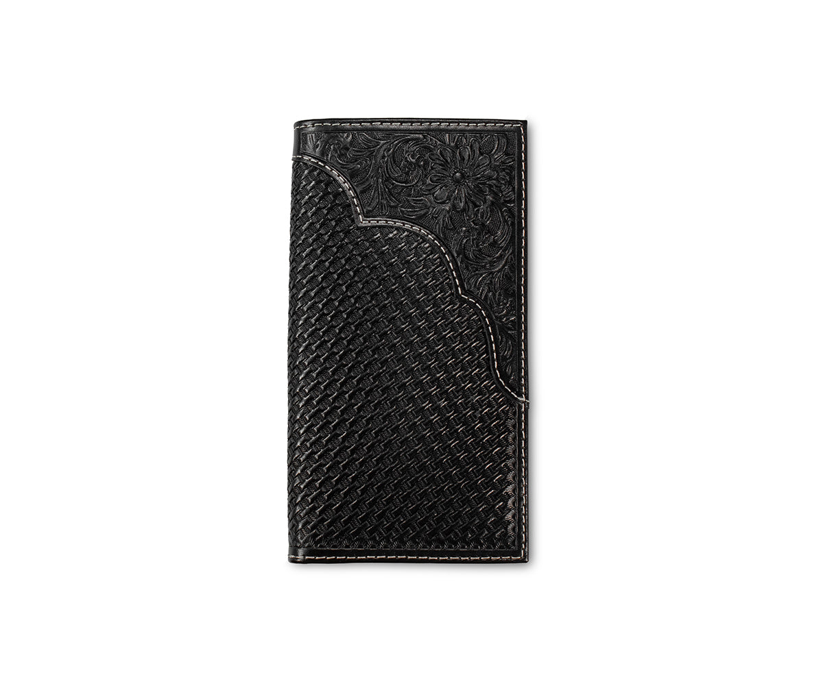 3D Men's Rodeo Style Black Basket Weave with Floral Tooled Overlay 