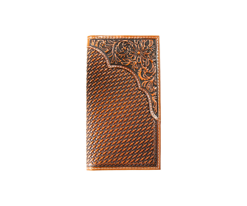 3D Men's Tan Floral and Basket Weave Rodeo Wallet 