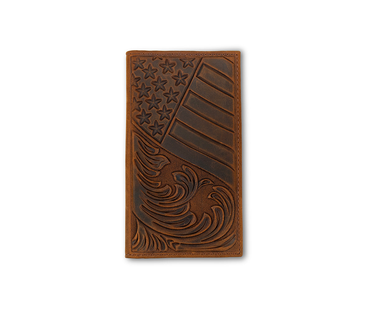 3D Men's Rodeo Style Flag and Floral Embossed Leather wallet 