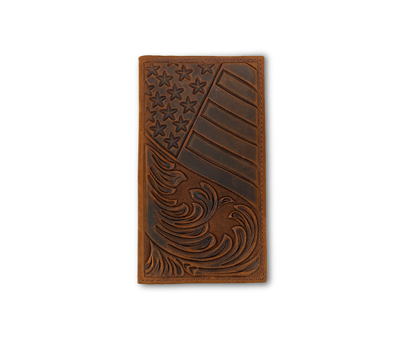 3D Men's Rodeo Style Flag and Floral Embossed Leather wallet 