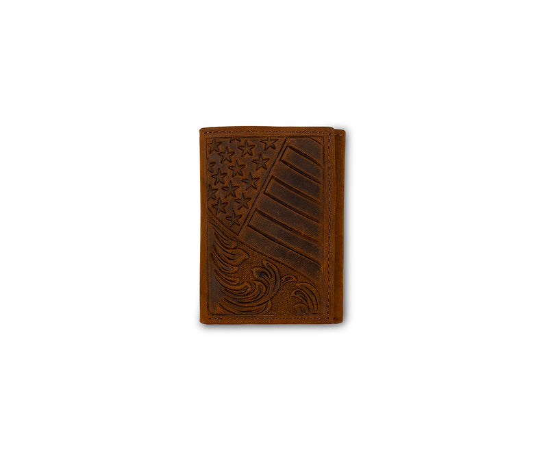 3D Men's Brown Fag Embossed Leather Trifold Wallet 