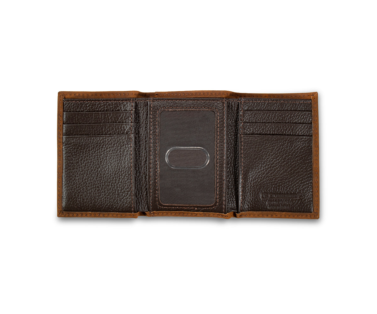 3D Men's Brown Fag Embossed Leather Trifold Wallet 
