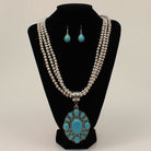 Women's Silver Strike Beaded Necklace with Large Pendant and Earrings D4500200