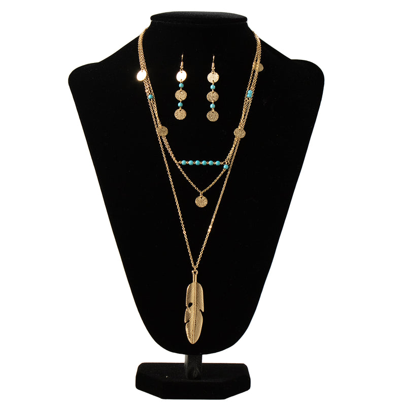 Women's Silver Strike Gold and Turquoise Earring and Necklace Set D450023235
