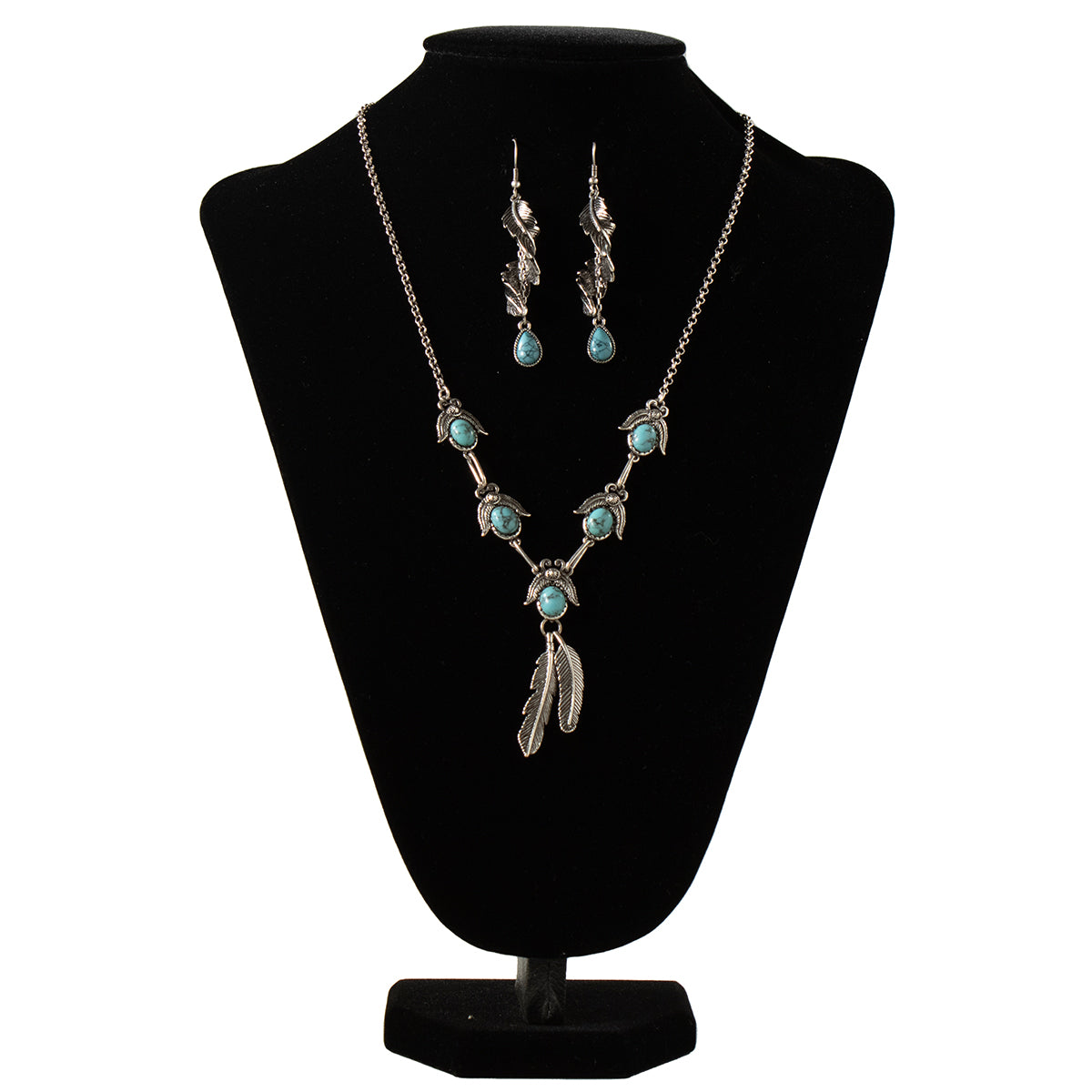 Women's Silver Strike Earring and Necklace Set - Feather Pendants D450023633