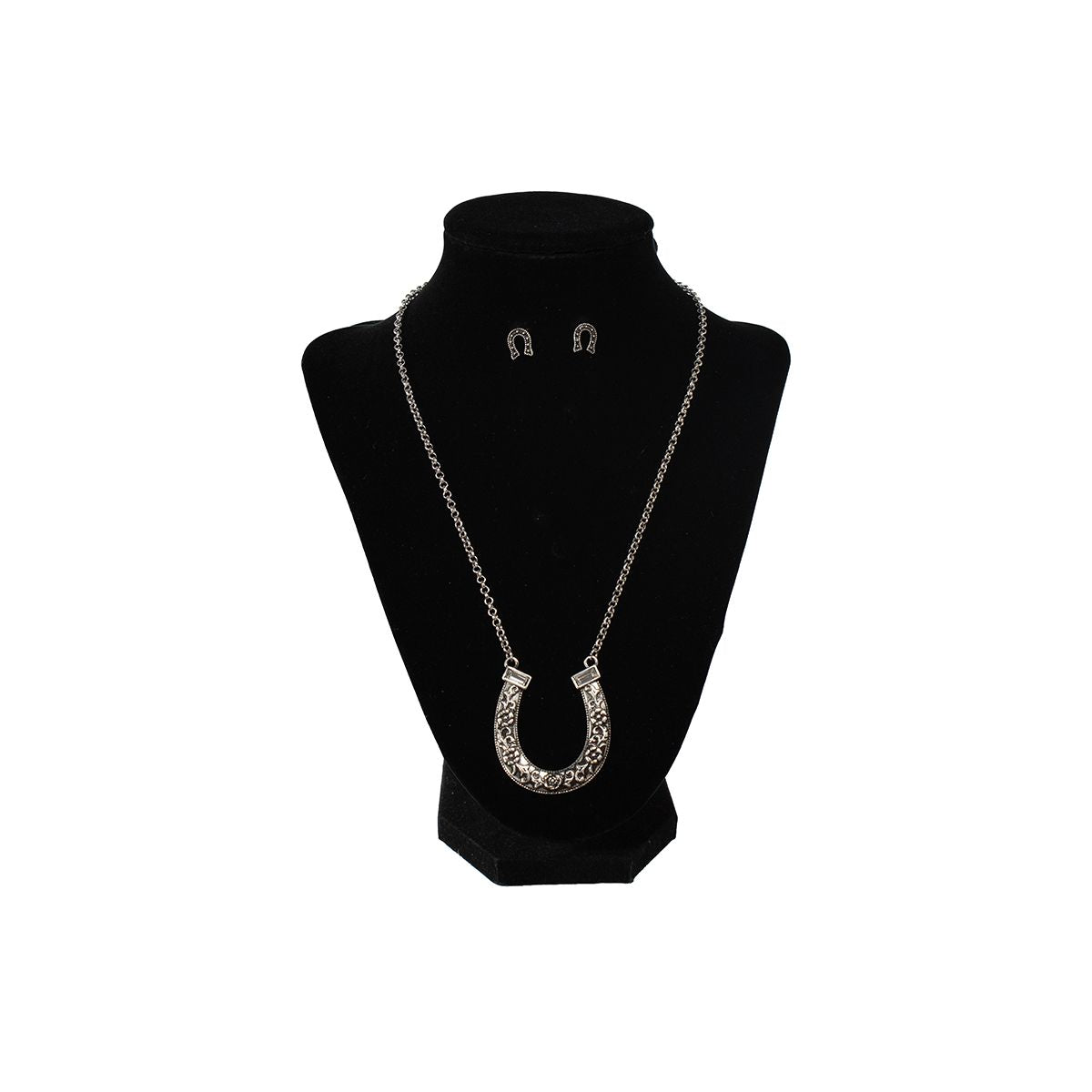 Women's Silver Strike Horseshoe Pendant Necklace and Earring Set D450023936