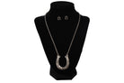 Women's Silver Strike Horseshoe Pendant Necklace and Earring Set D450023936