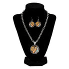 Women's Silver Strike Round Pendant Earrings and Necklace Set D450024897