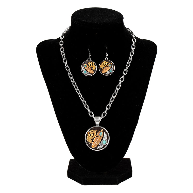 Women's Silver Strike Round Pendant Earrings and Necklace Set D450024897