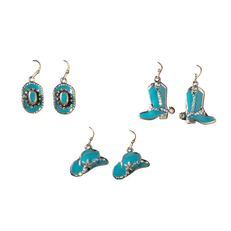 Women's Silver Strike 3 Piece Set Turquoise Earrings D460017733