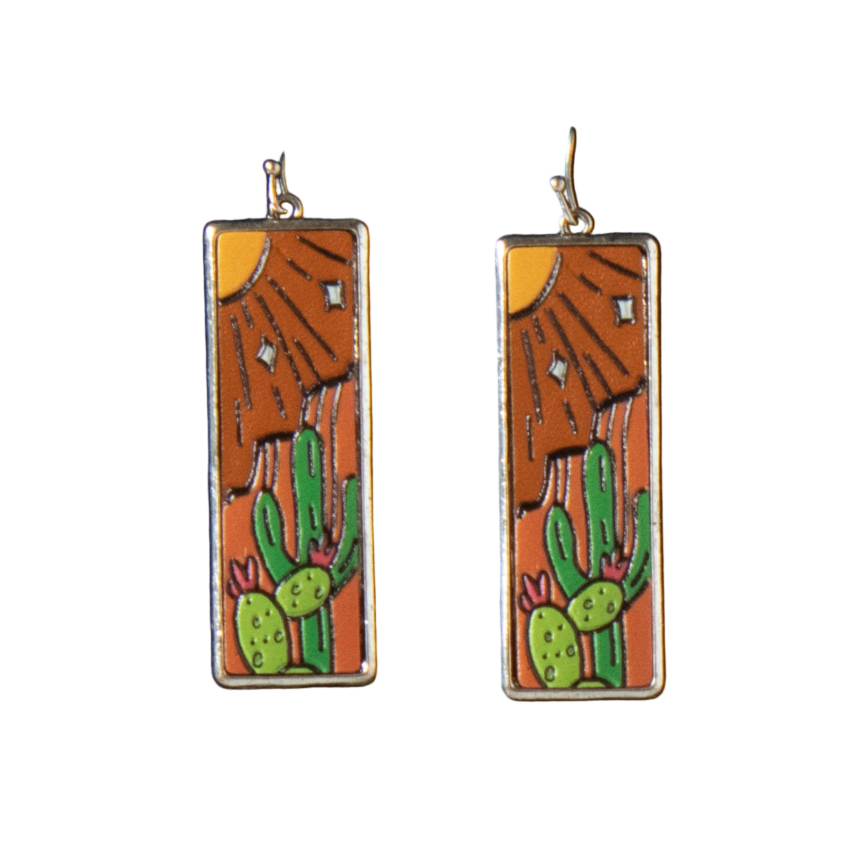 Women's Silver Strike Multi Color Embossed Leather Desert Scene Earrings D460018197