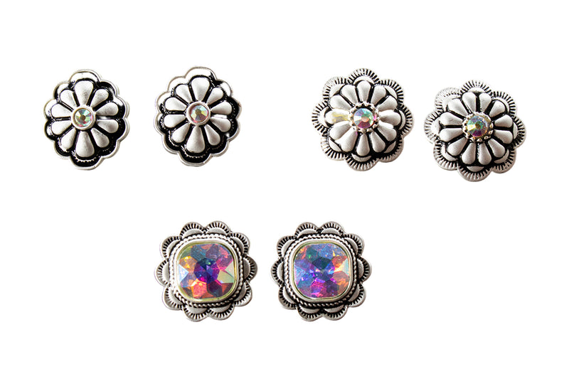 Women's Silver Strike 3 Piece Ser Silver Post Style Earrings D460018336