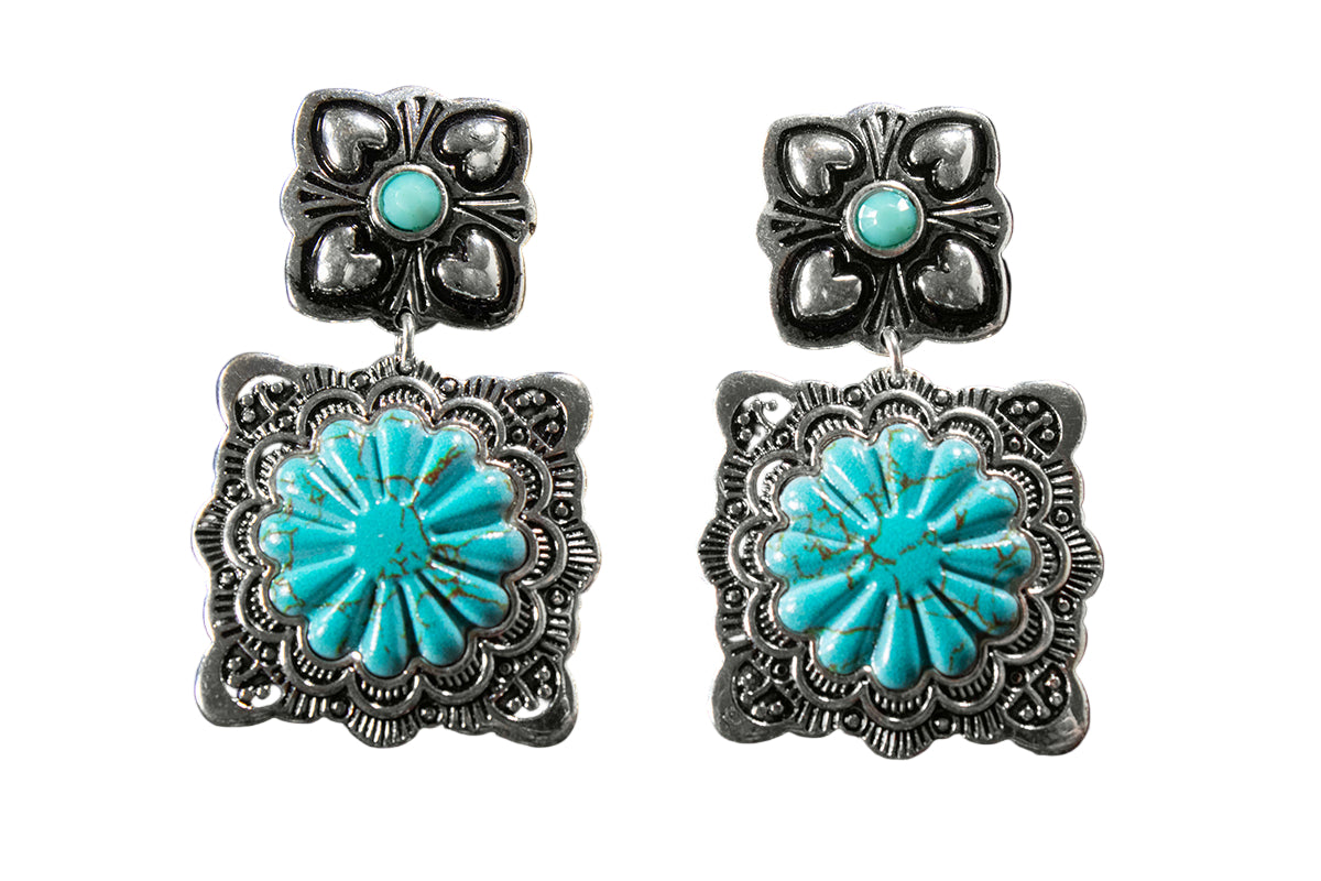 Women's Silver Strike Turquoise Scalloped Square Earrings D460018533