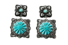 Women's Silver Strike Turquoise Scalloped Square Earrings D460018533