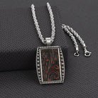 Men's Silver Strike Chain with Embossed Leather Pendant D47013