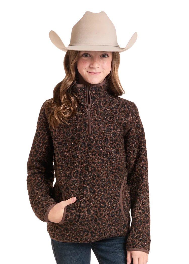 Panhandle Slim Girl's Cheetah Quarter Zip Pullover DG91C09294