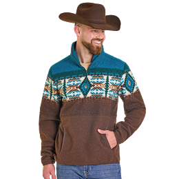 Men's Panhandle Aztec Border Berber Quarter Zip Pullover DM91C06186