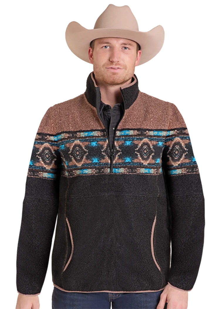 Panhandle Men's Turquoise Border Berber Pullover DM91C09254