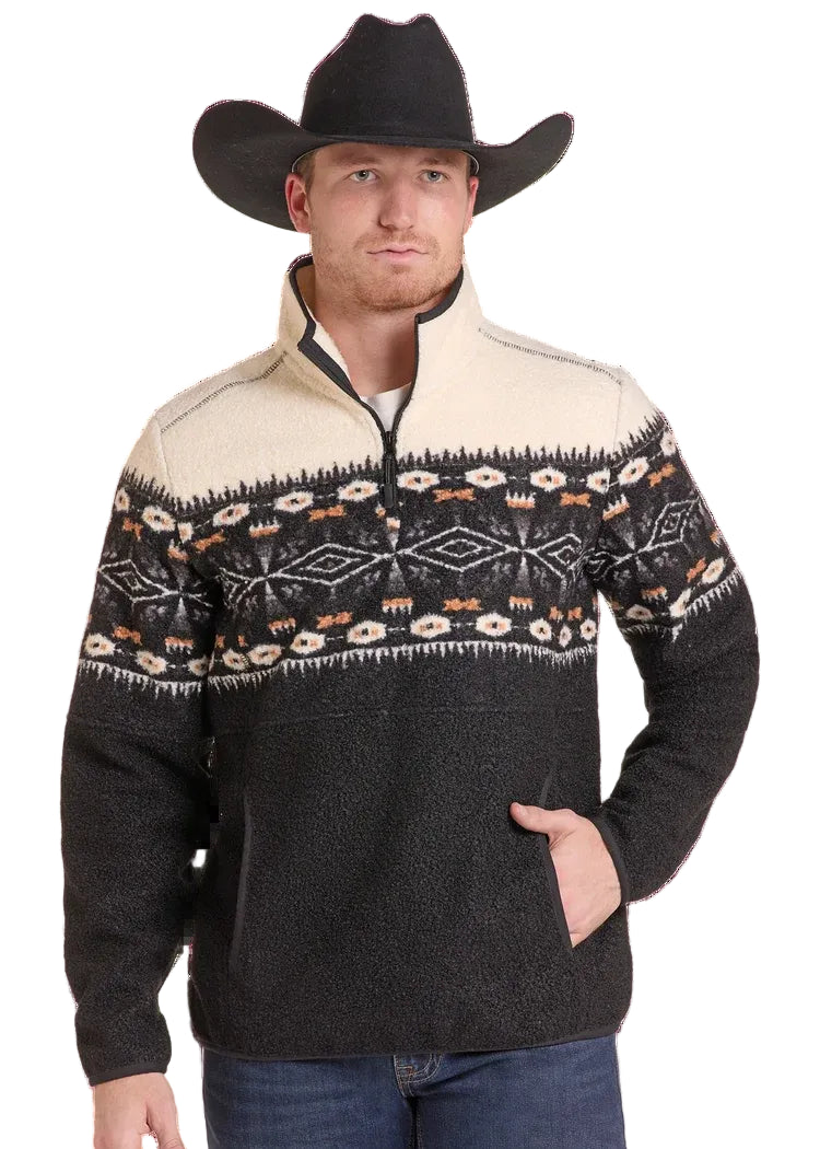 Panhandle Men's Black Aztec Border Pullover DM91C09258
