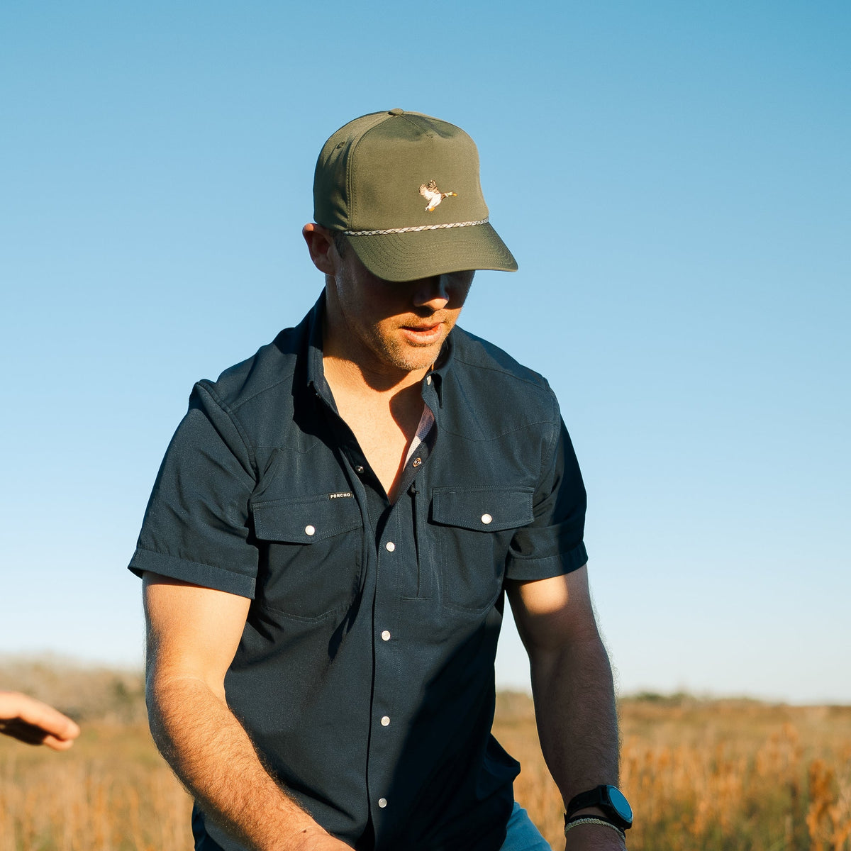 Poncho Men's Navy The Del Mar Short Sleeve Snap Shirt 