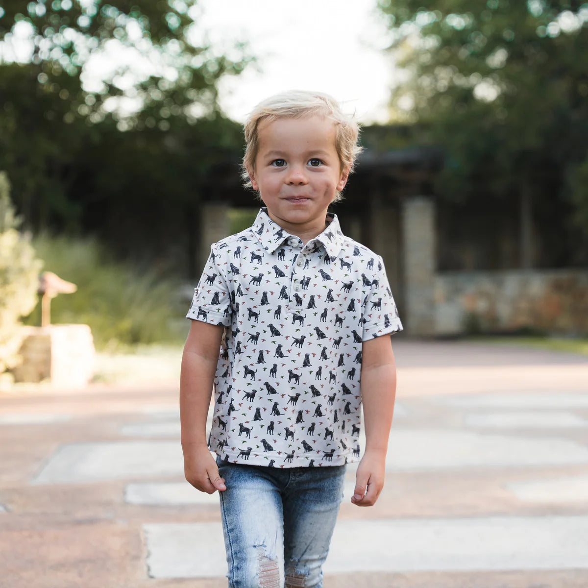 Boy's Burlebo Performance Polo Ducks and Dogs Y-PP-DAD