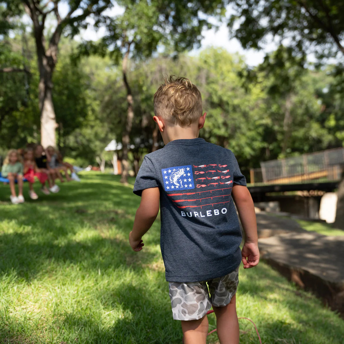 Boy's Burlebo Heather Navy Fishing USA Short Sleeve T-shirt Y-SST-FUSA-NVY