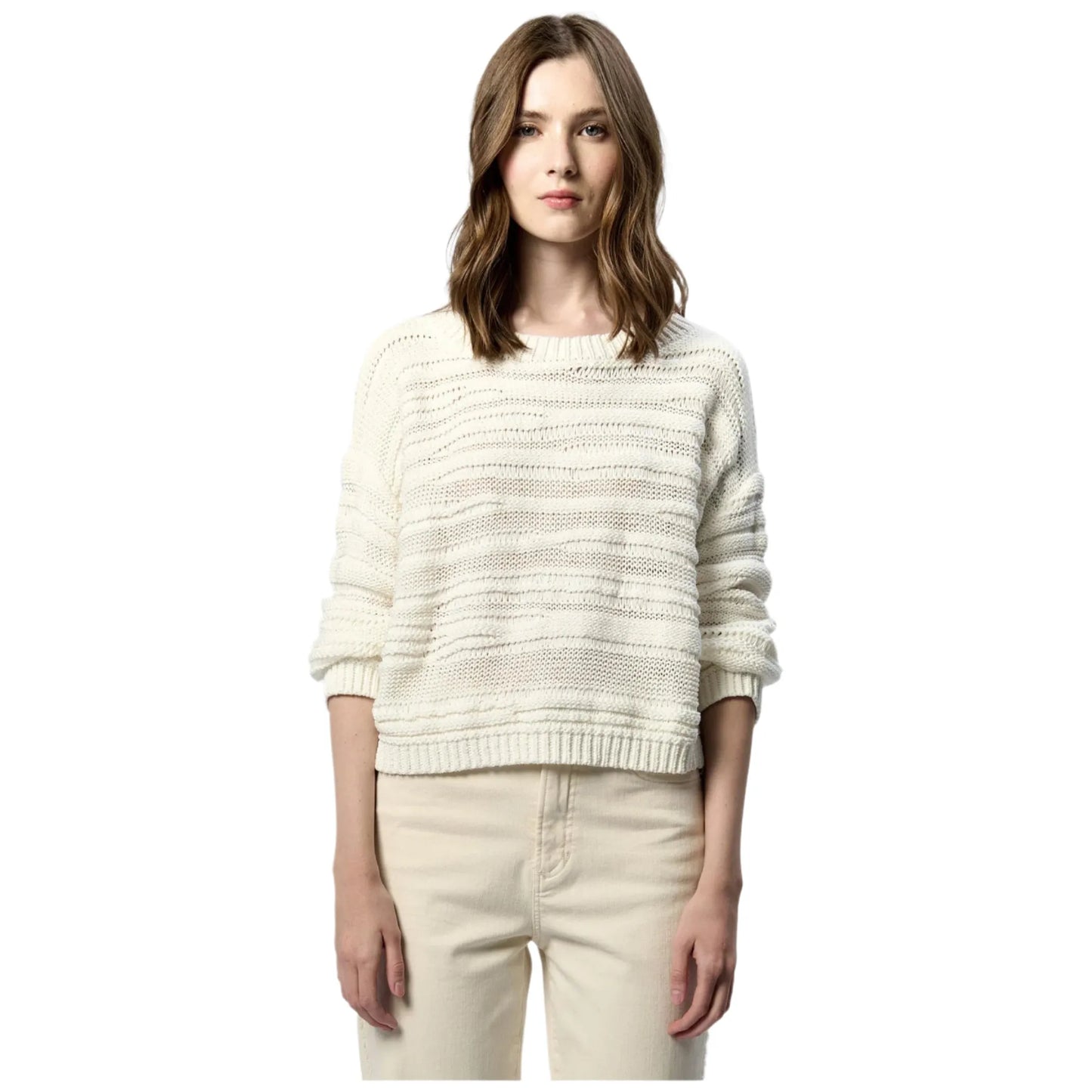 Women's DearJohn Anneli Crew Neck Relaxed Fit Sweater DSW3159WHT