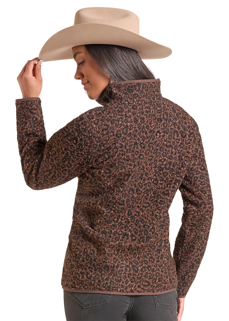 Panhandle Women's Brown Cheetah Quarter Zip Pullover DW91C09294